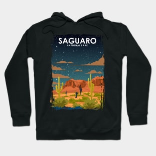 Saguaro National Park Vintage Minimal Retro Travel Poster at Night Hoodie